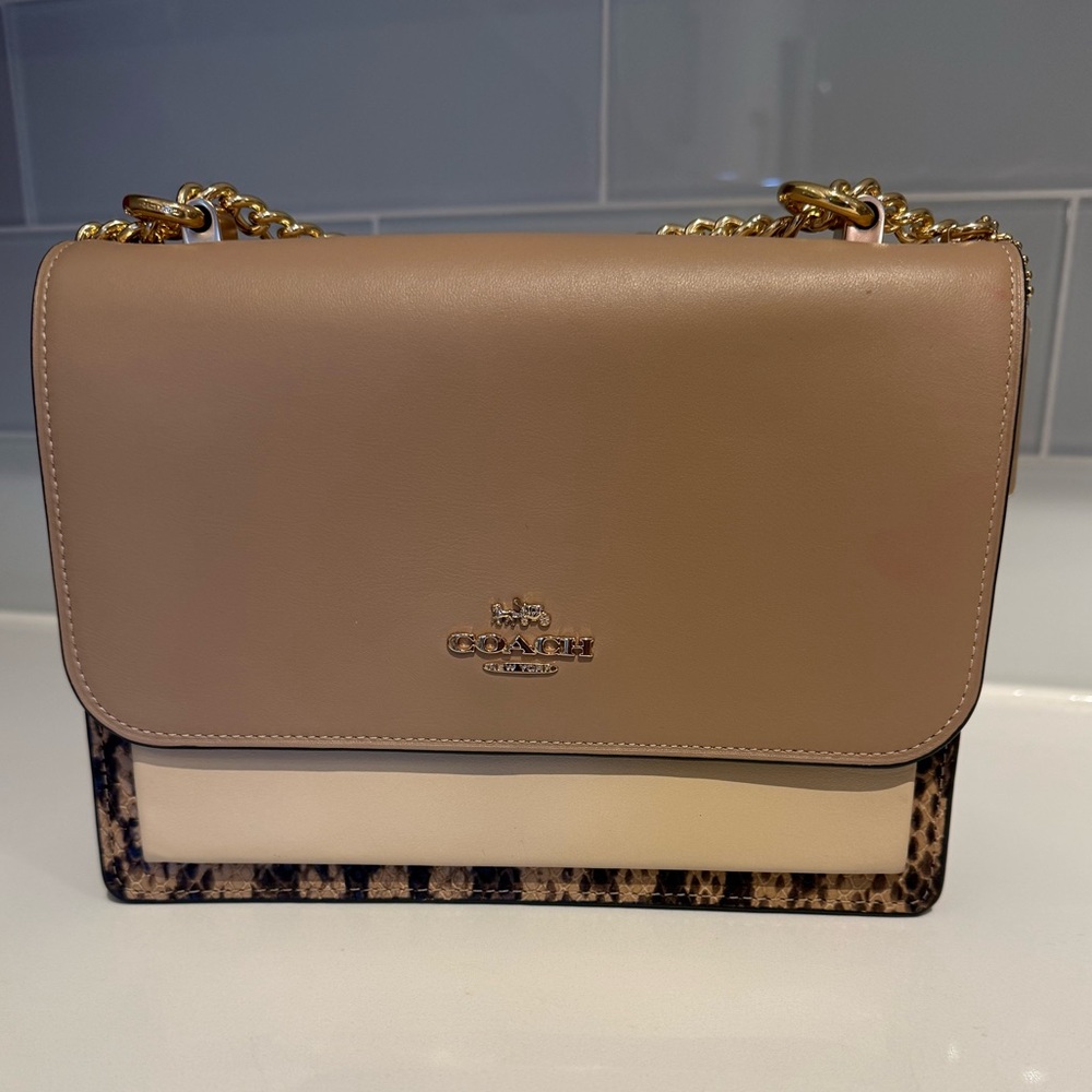 Coach Klare Crossbody Bag • (Colorblock: Tan/Snake print/cream) • (Gently Used)